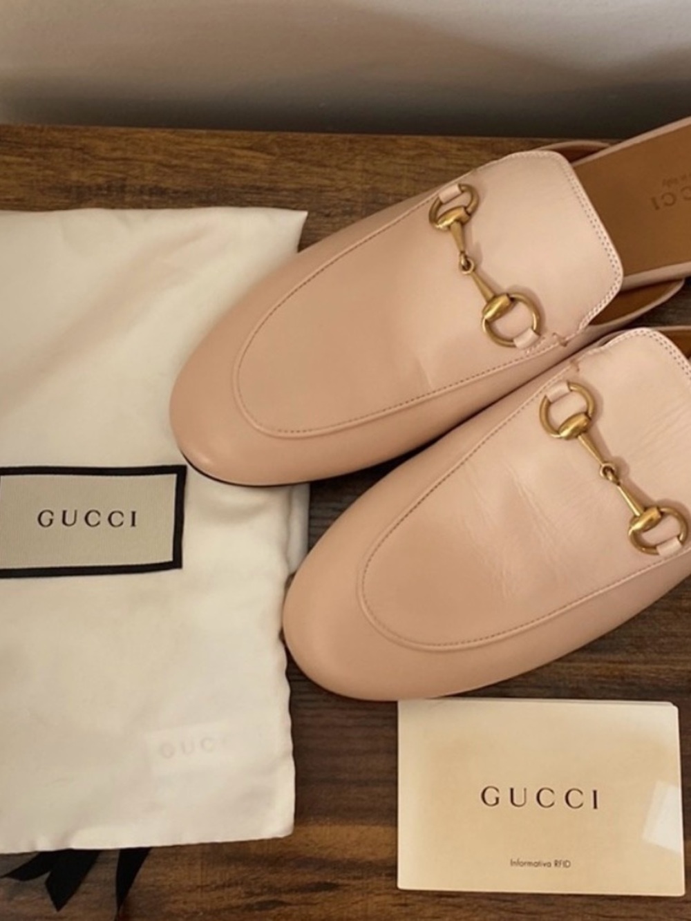 Gucci Blush Color Leather Horsebit Backless Mules Sz 38.5 New with Dustbag. - Picture 1 of 5
